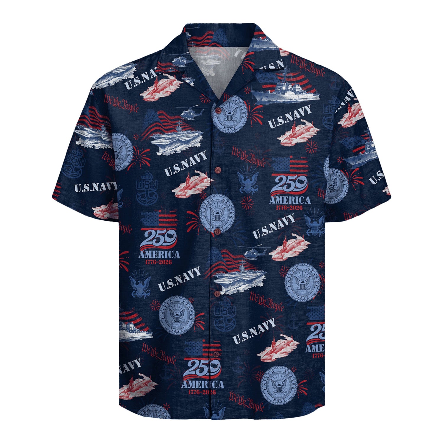 America 250 Hawaiian Shirt, US Navy Patriotic 1776–2026 Aloha Shirt