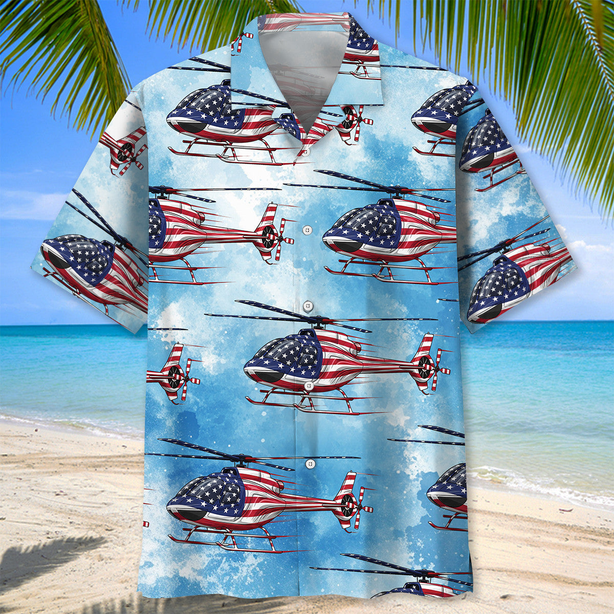 America Vintage Helicopter Hawaiian Shirt