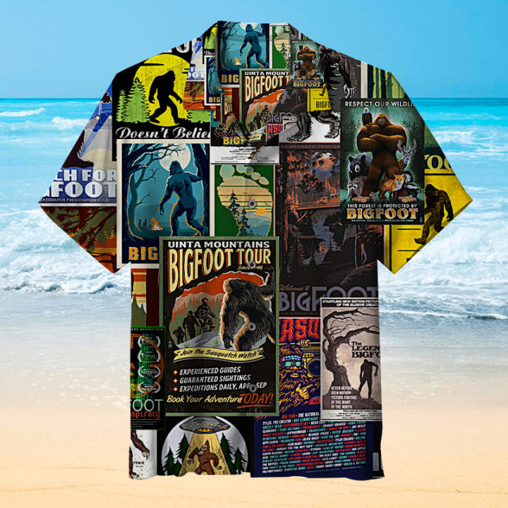 Bigfoot Poster Collage Unisex Hawaiian Shirt