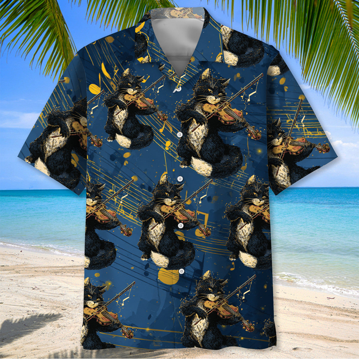 Black Cat Play Violin Hawaiian Shirt