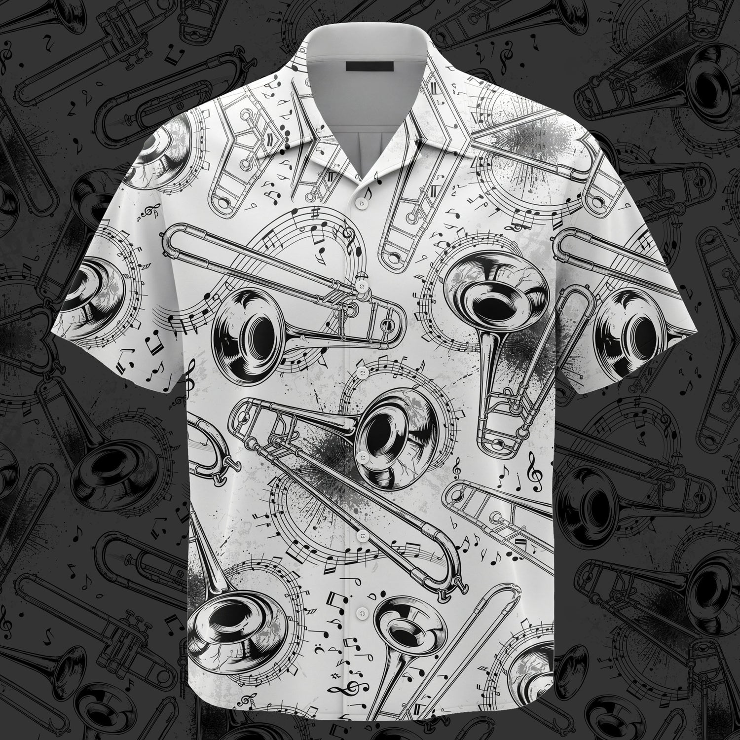 Black and White Trombone Hawaiian Shirt
