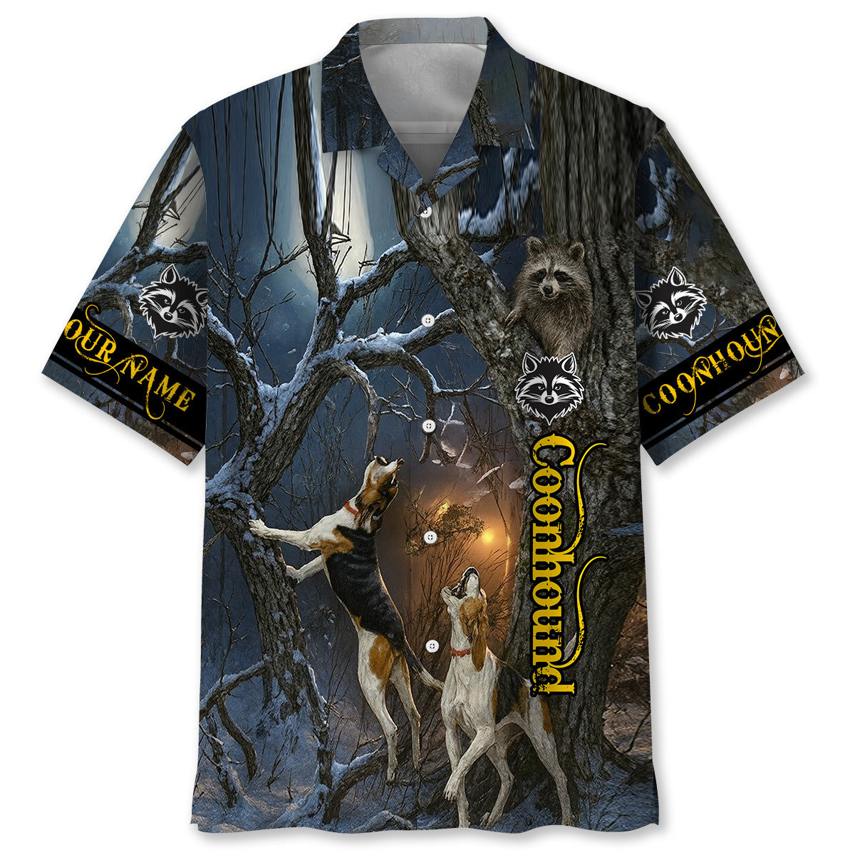 Coonhound Hunting Raccoon Winter Forest Hawaiian Shirt