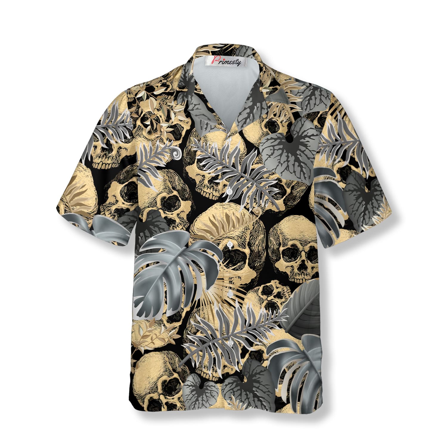Dark Tropical Leaves Skull Hawaiian Shirt