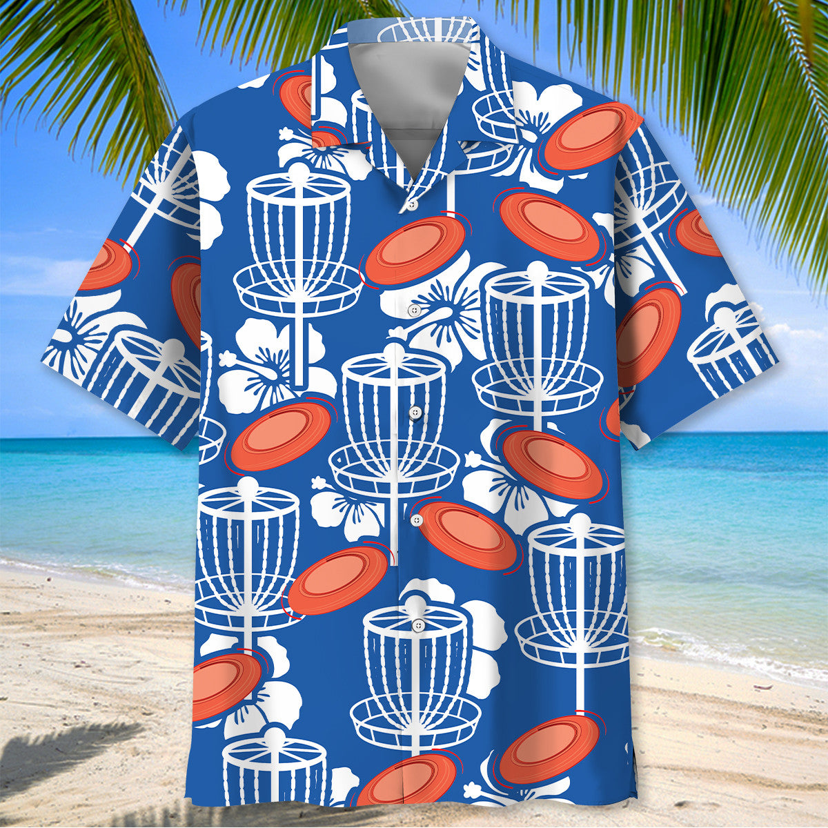 Disc Golf Hibiscus Blue Hawaiian Shirt