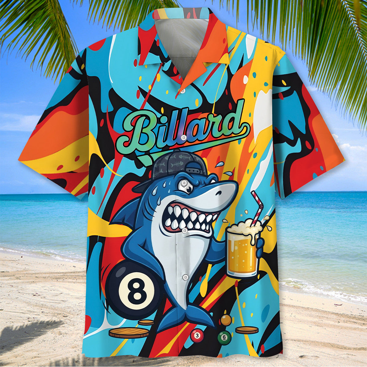 Funny Shark Colorful Billiard Hawaiian Shirt
