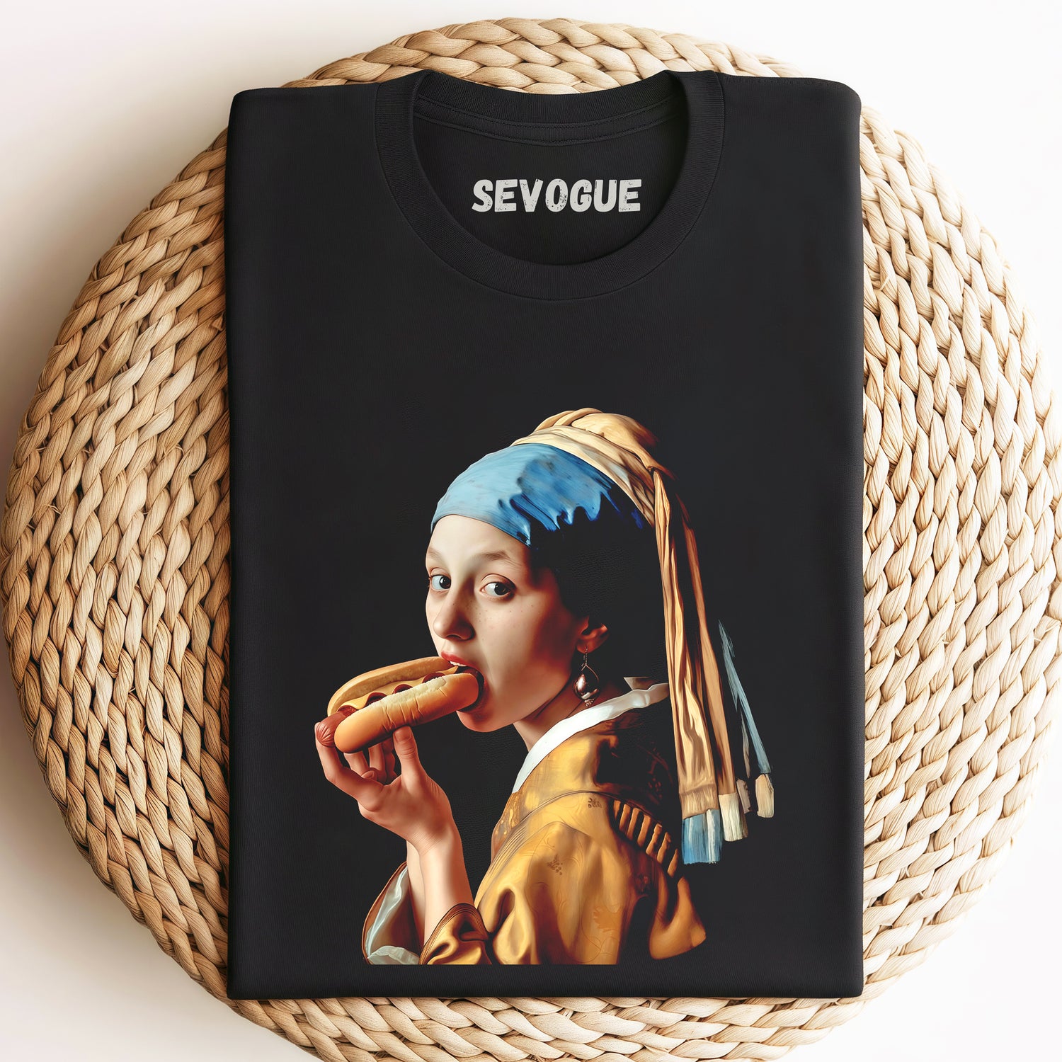 Girl With A Pearl Earring “Hot Dog Version” Unisex Tee, Sweatshirt & Hoodie