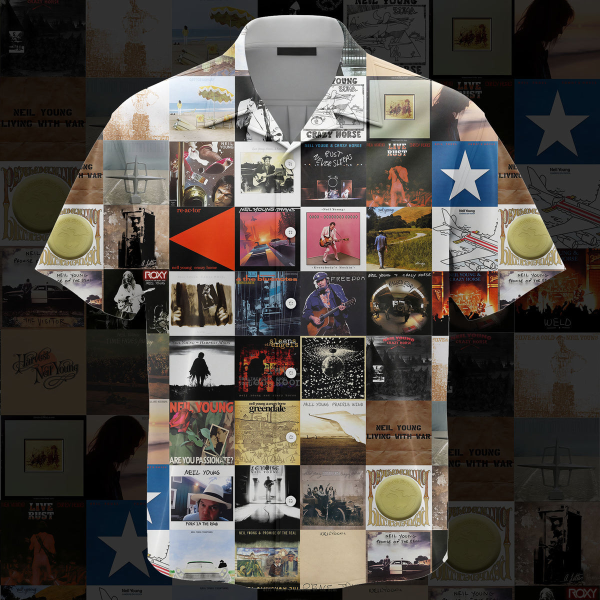 Neil Young Vinyl Collage Unisex Hawaiian Shirt