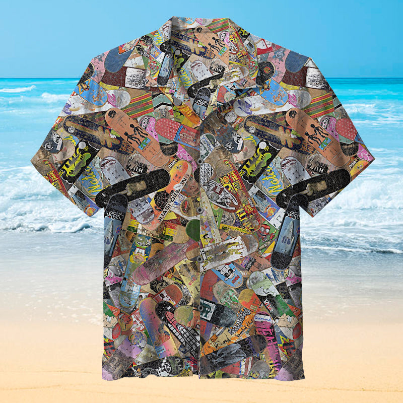 Old Skateboard Doodle |Unisex Hawaiian Shirt