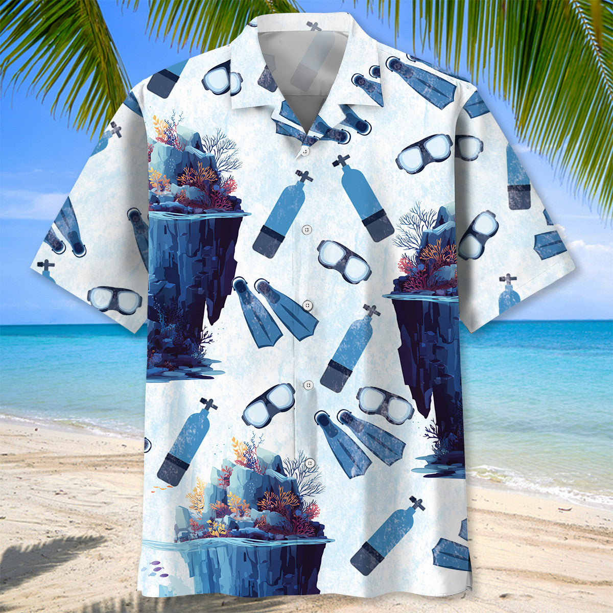 Scuba Diving Underwater Cliff Hawaiian Shirt