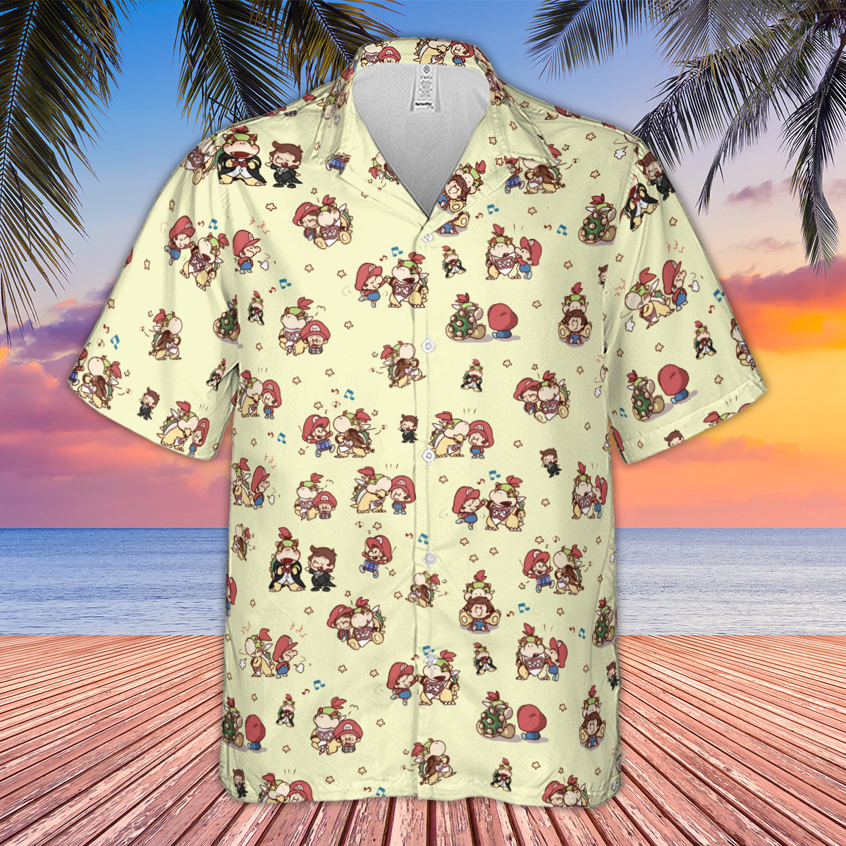 So Cute Bowser and Mario Pattern Hawaiian Shirt