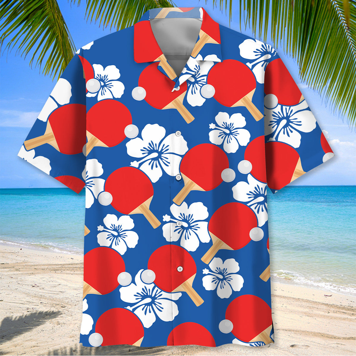 Table Tennis Blue Hibiscus Hawaiian Shirt
