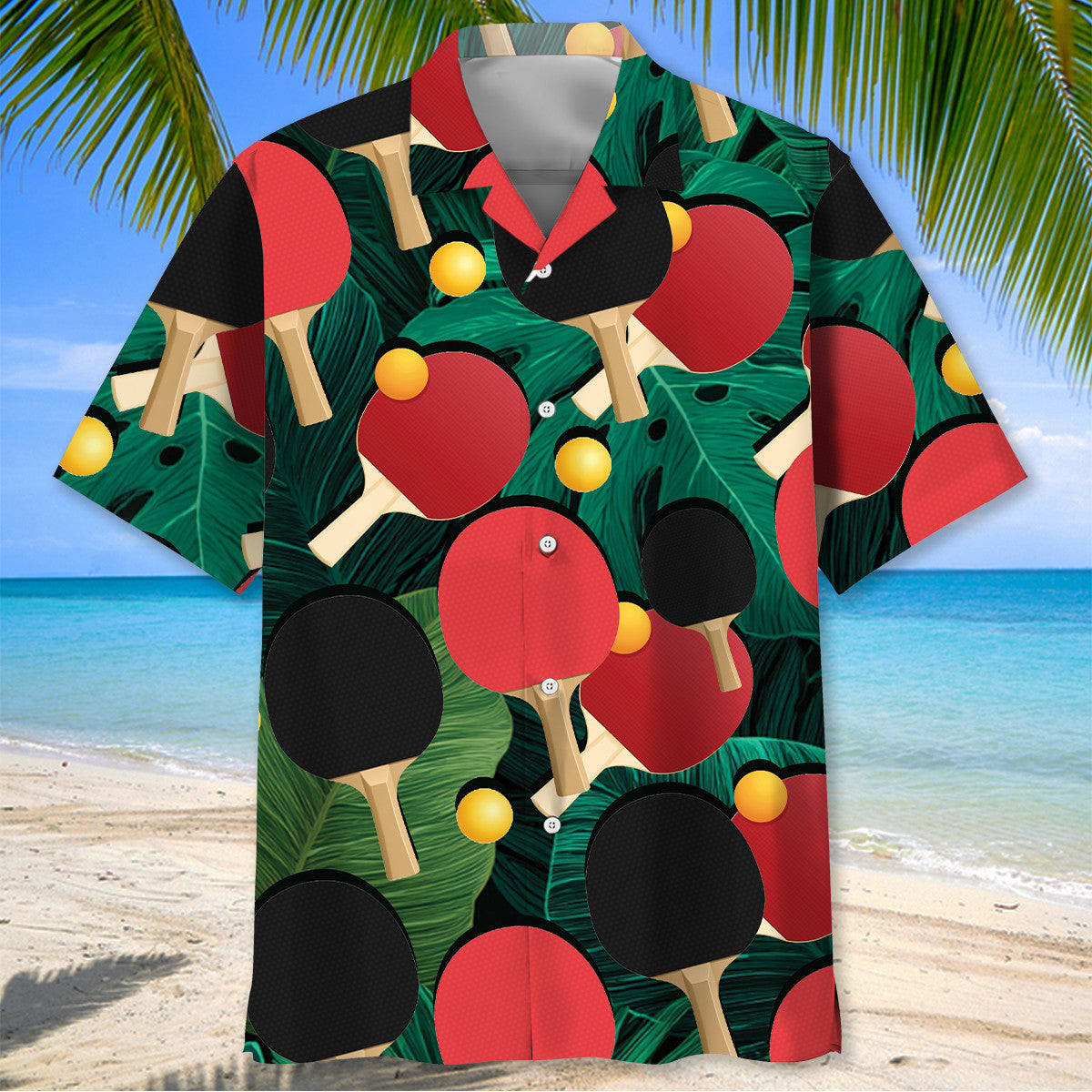 Table Tennis Tropical Leaves Hawaiian Shirt
