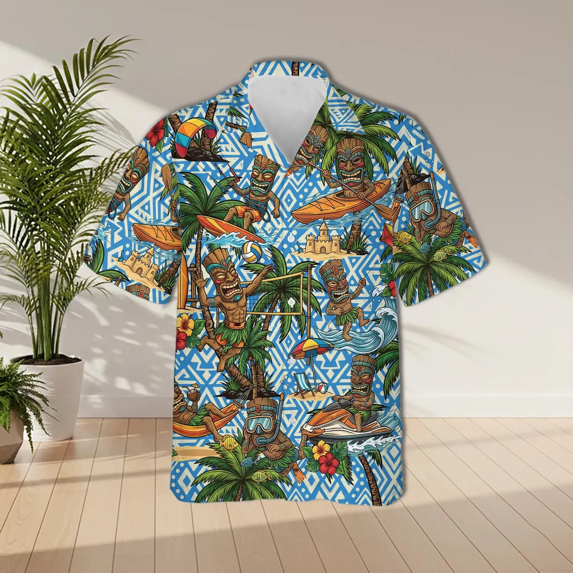 Tiki Tribal Hawaiian Shirt, Tropical Island Summer Beach Wear