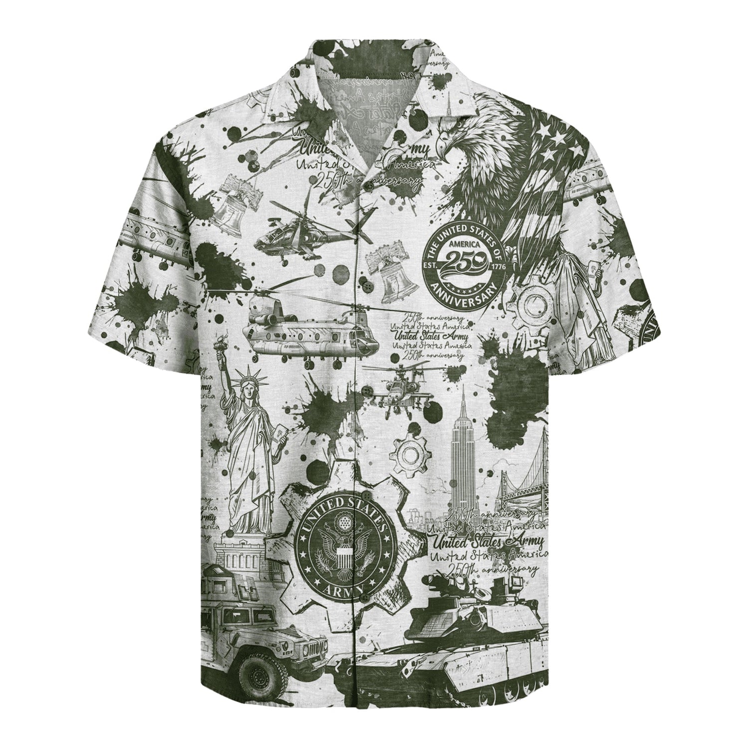 US Army Aloha Shirt, America 250th Anniversary Military Beach Shirt