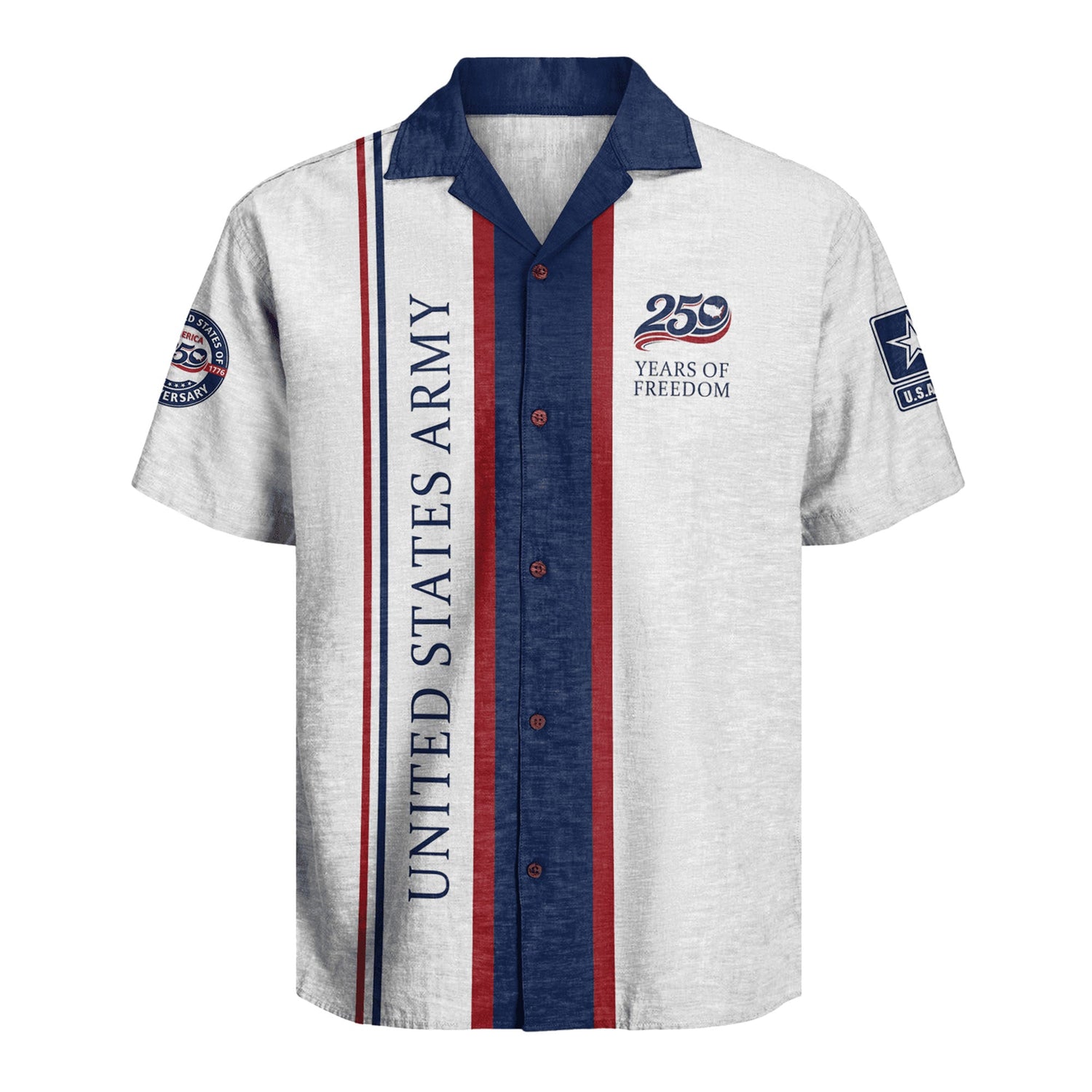 US Army America 250 Shirt, Military Patriotic Aloha Beach Shirt