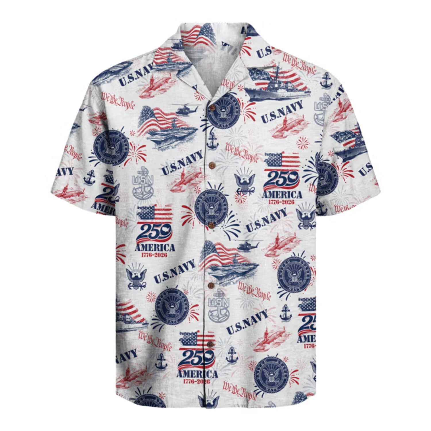 US Navy Hawaiian Shirt, America 250th Anniversary Patriotic Aloha Shirt