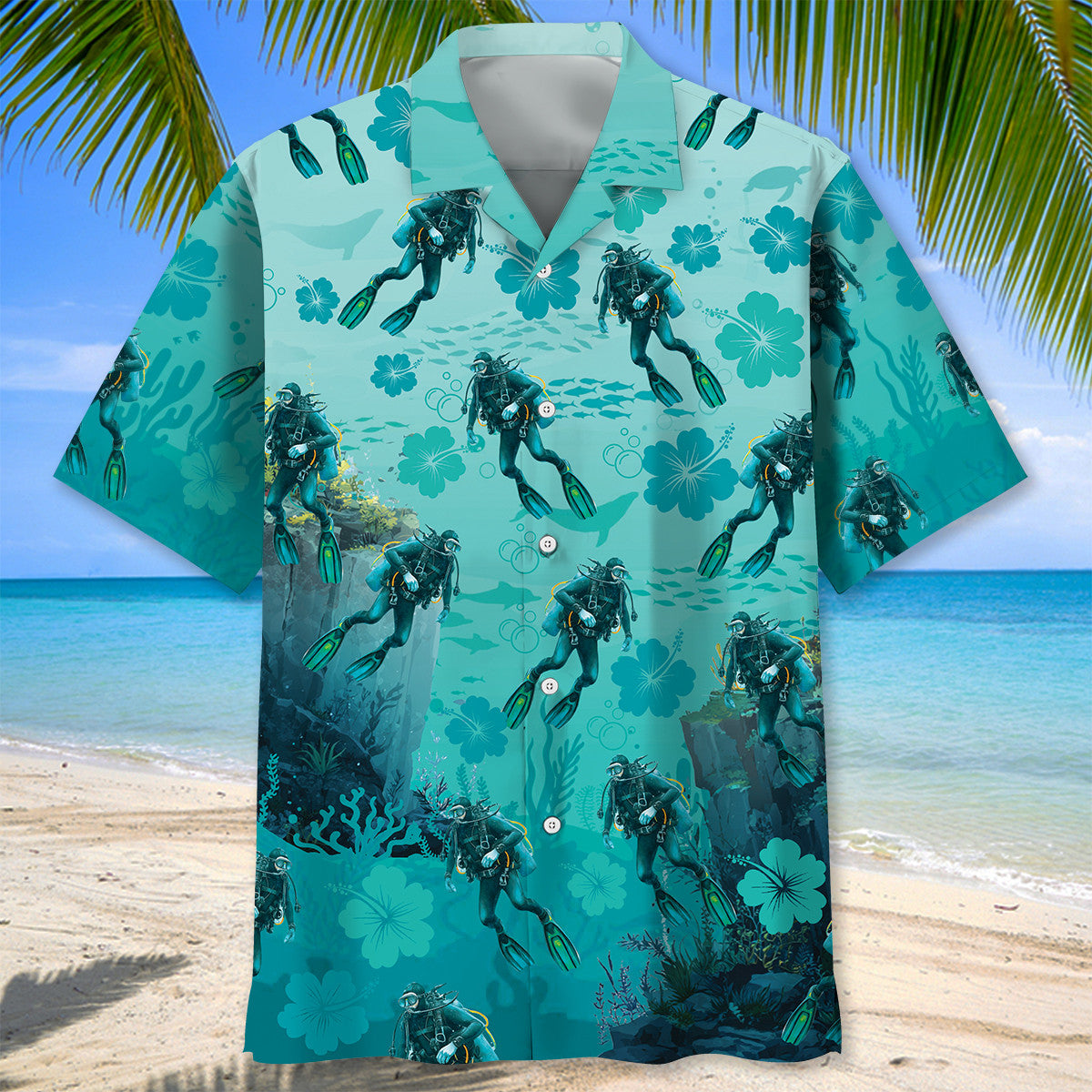 Underwater Scuba Diving Hibiscus Hawaiian Shirt
