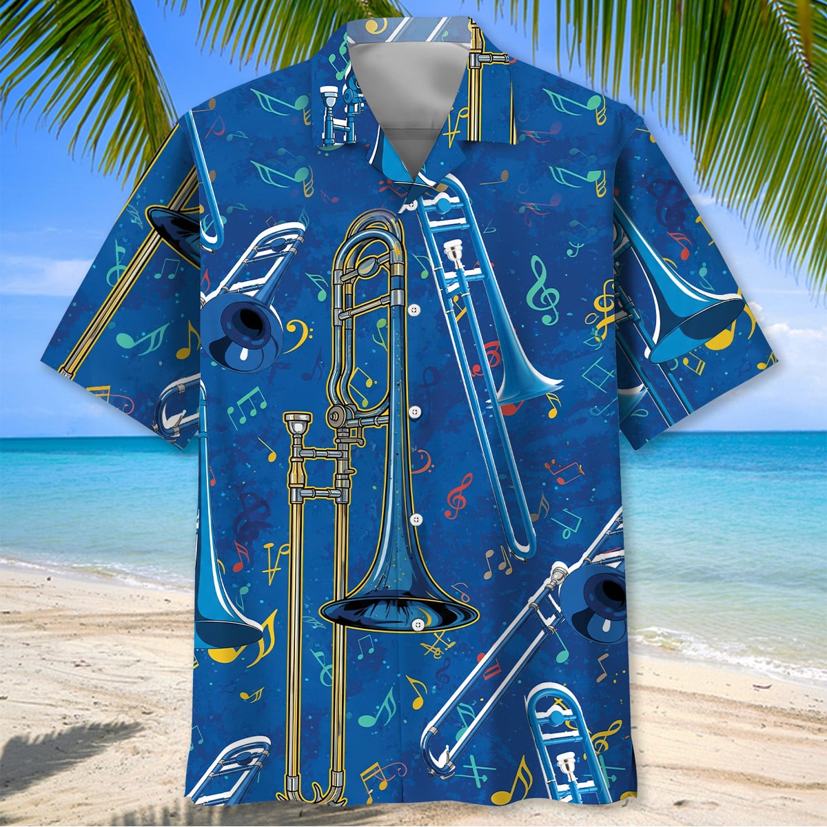 Vintage Blue Trombone Hawaiian Shirt