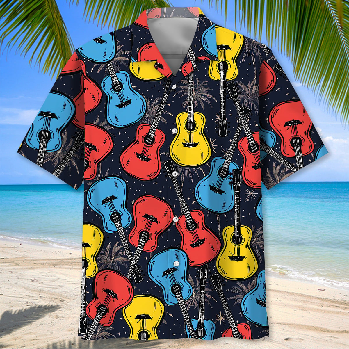 Vintage Guitar Palm Tree Hawaiian Shirt