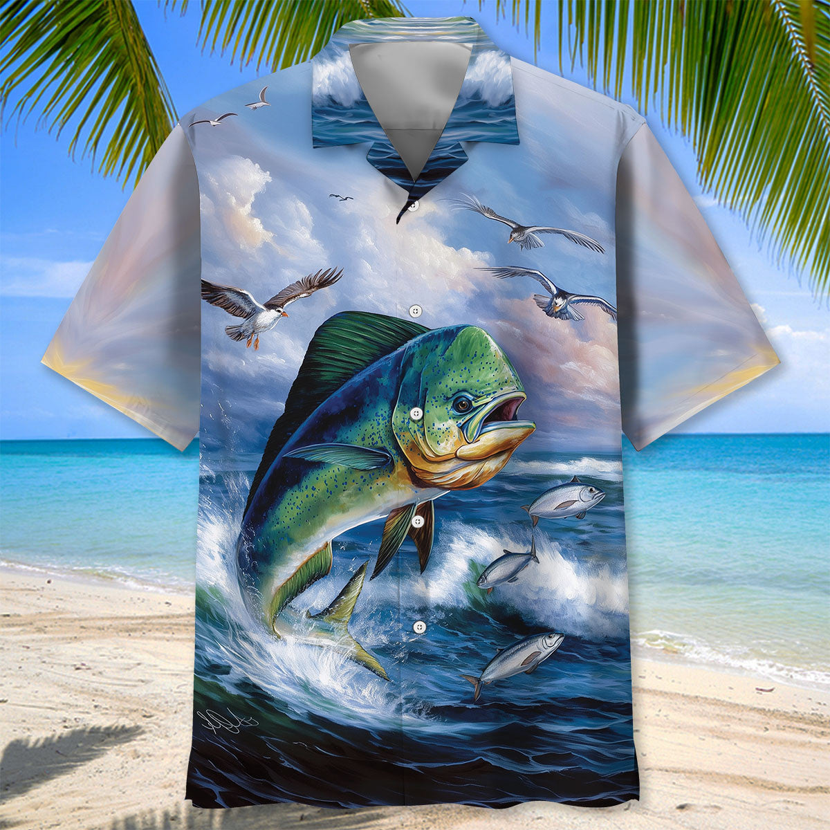 Vintage Mahi Mahi Fish Art Hawaiian Shirt