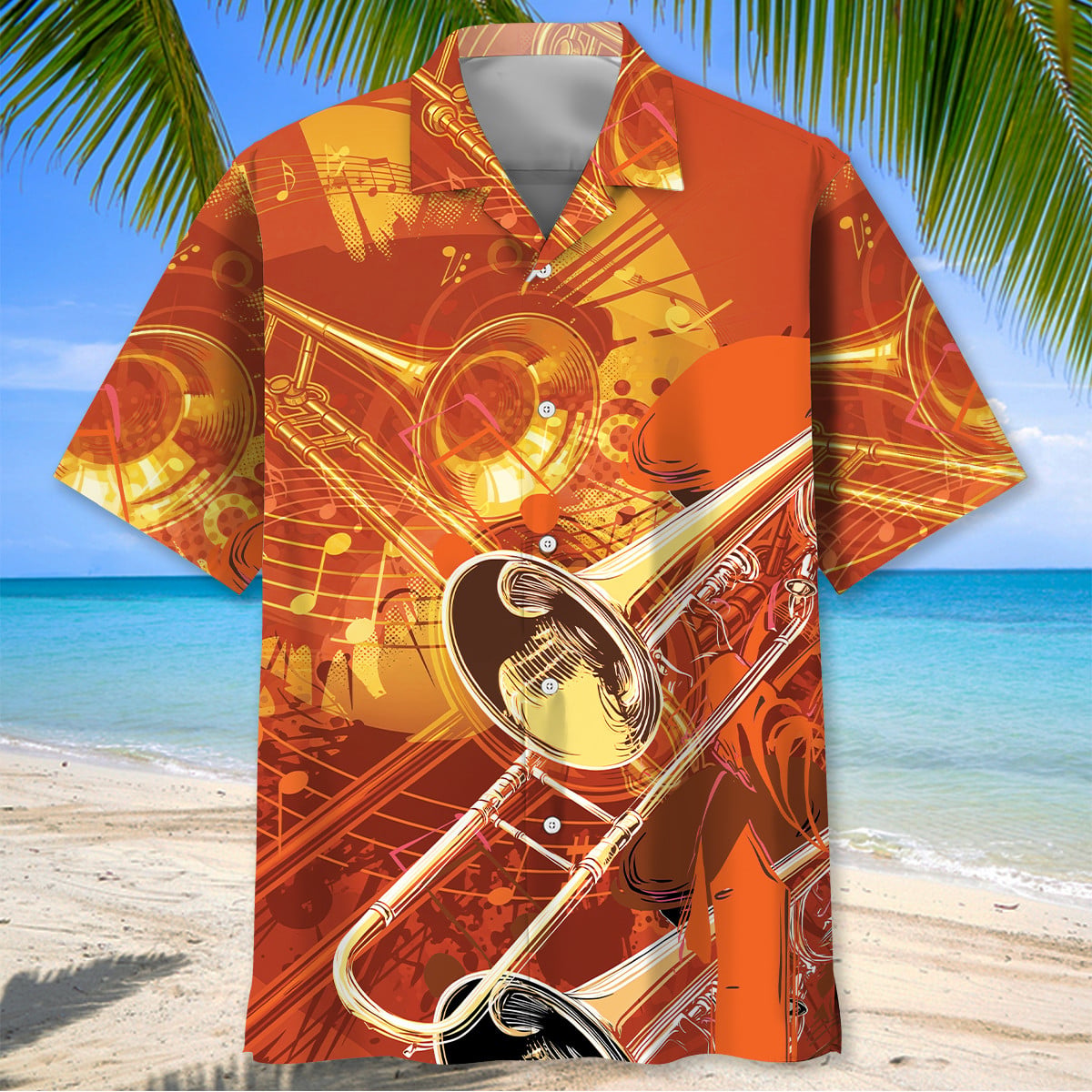 Vintage Music Trombone Hawaiian Shirt