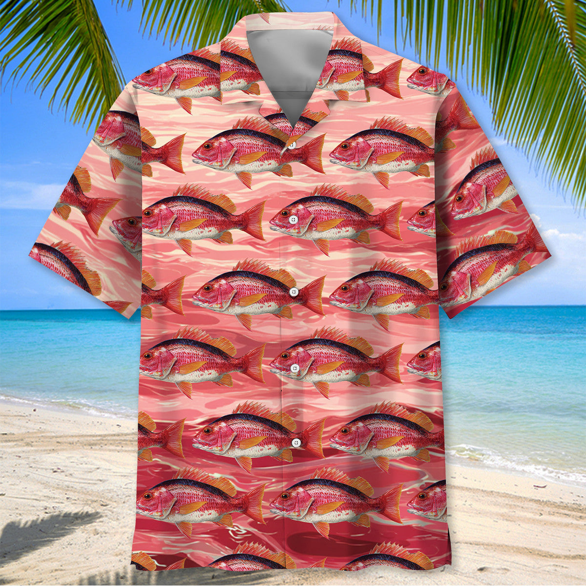 Vintage Red Snapper Fish Hawaiian Shirt