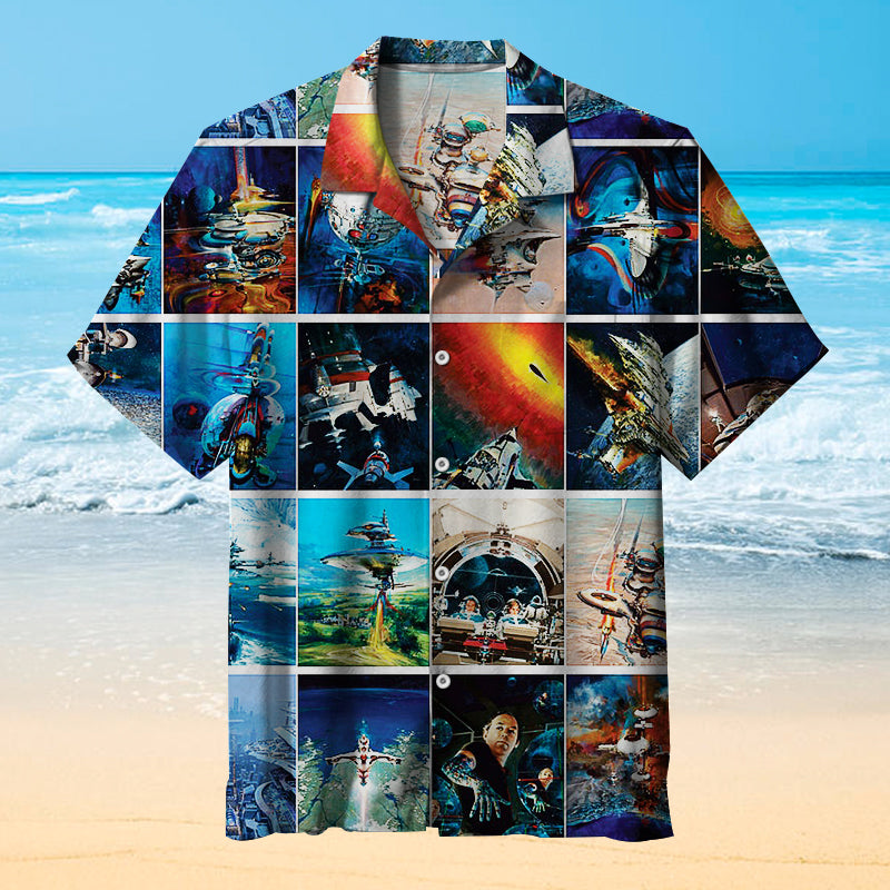 Vintage Sci-Fi Space Battle Alien Comic Art Unisex Hawaiian Shirt