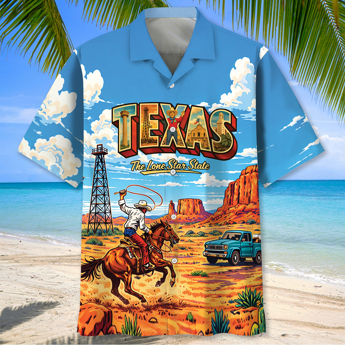 Vintage Texas Cowboy The Lone Star State Hawaiian Shirt
