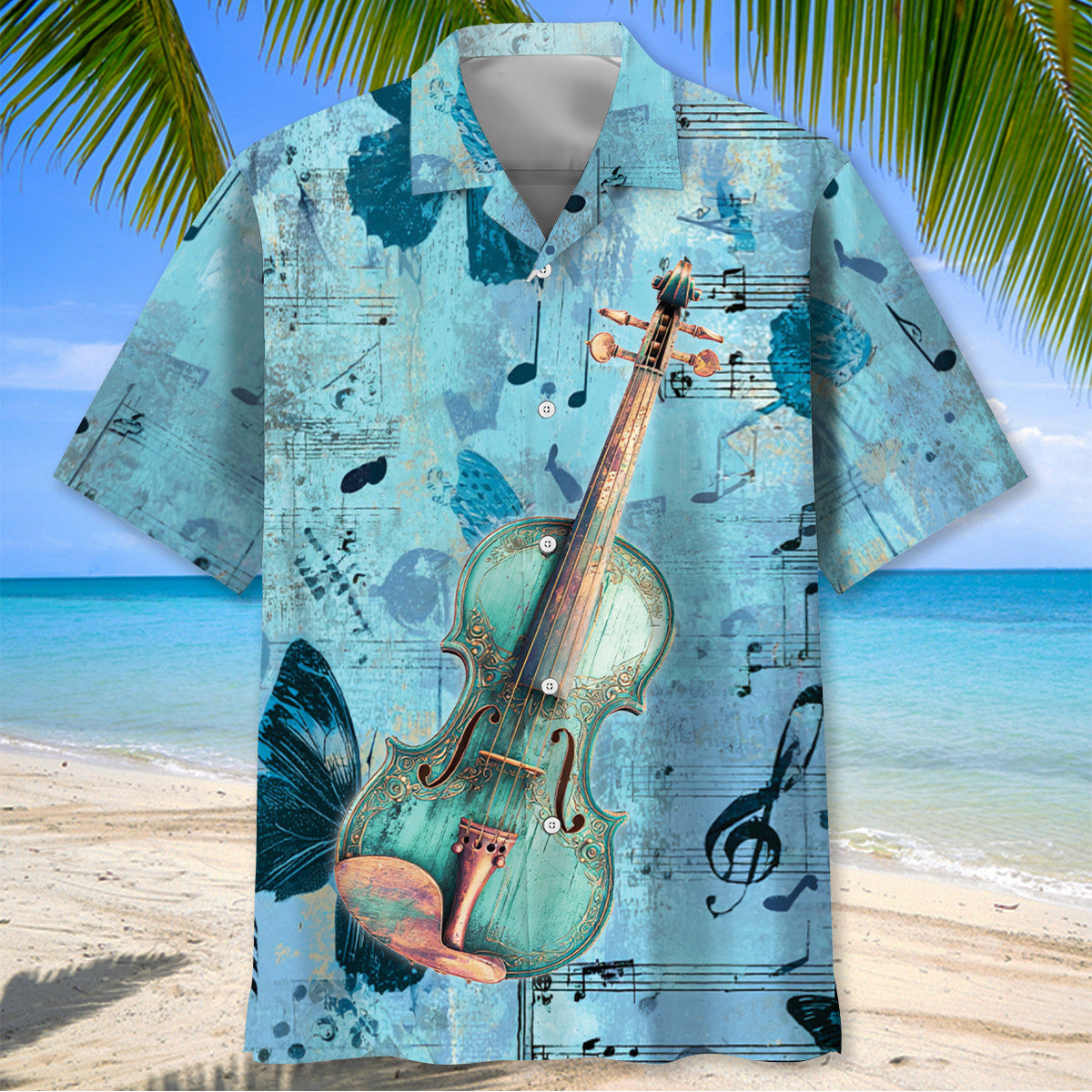 Violin Blue Butterflies Hawaiian Shirt