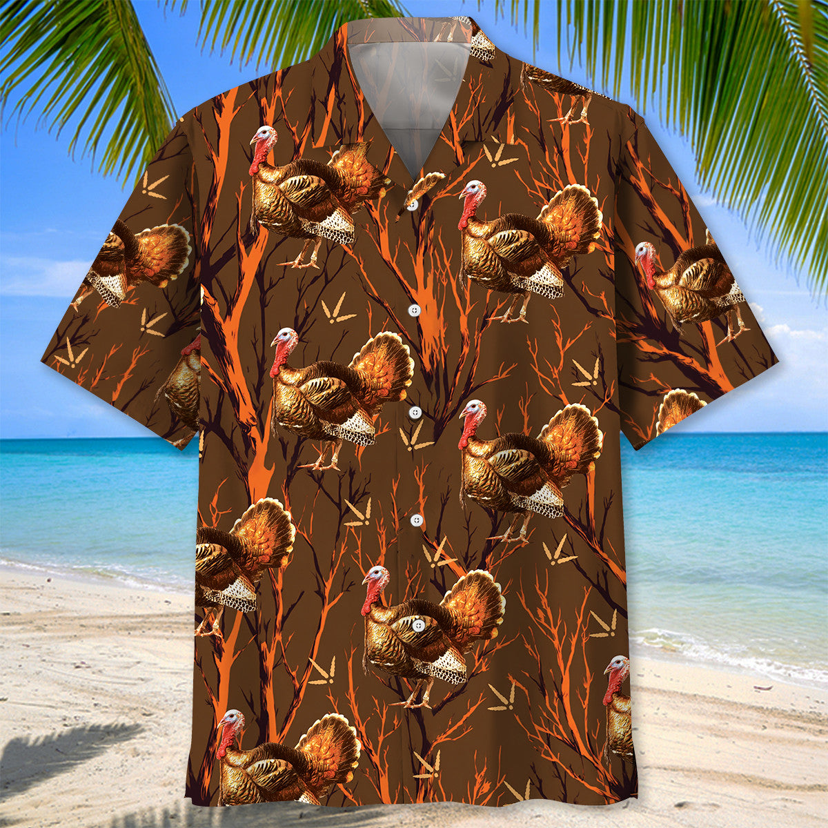 Wild Turkey Hunting Orange Camouflage Hawaiian Shirt